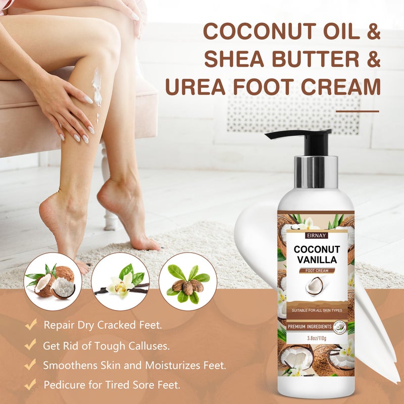 Eirnay Coconut & Vanilla Foot Soak Set - Salts, Foot File, Scrub & Urea Cream Pedicure Supplies For Dry, Cracked Feet - Foot Spa Pedicure Kit For Women Men - Image 4